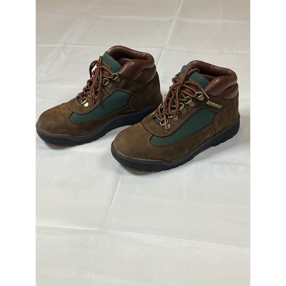 Kids Timberland Field Boots Brown Suede Green‎ Canvas  Hiking Boots Size 4 Youth - Picture 6 of 12